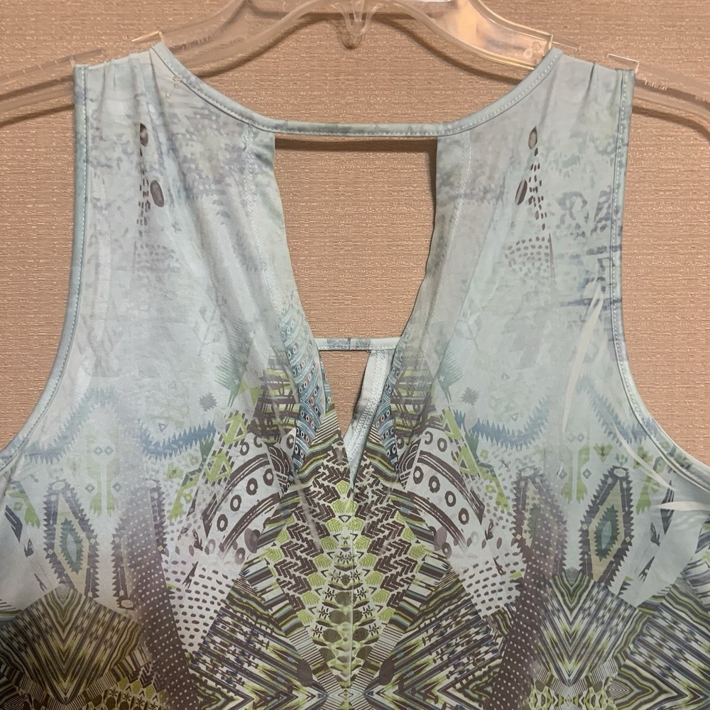 Live and Let Live Women's Large Boho Tunic Top Blue Keyhole Neck Sleeveless Y2K - Picture 5 of 7